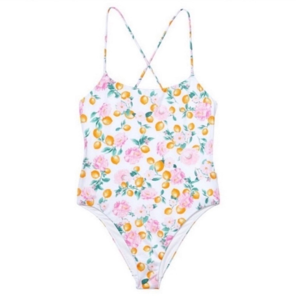 New! Victoria’s Secret lemon floral print strappy one piece swimsuit 3701